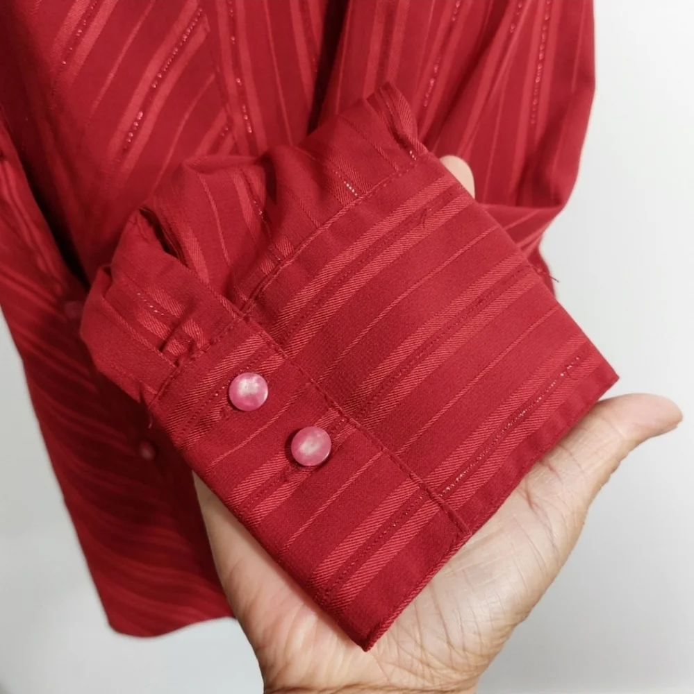 East 5th Red Metallic Diagonal Stripes Button Front Blouse Size XL - Picture 8 of 11